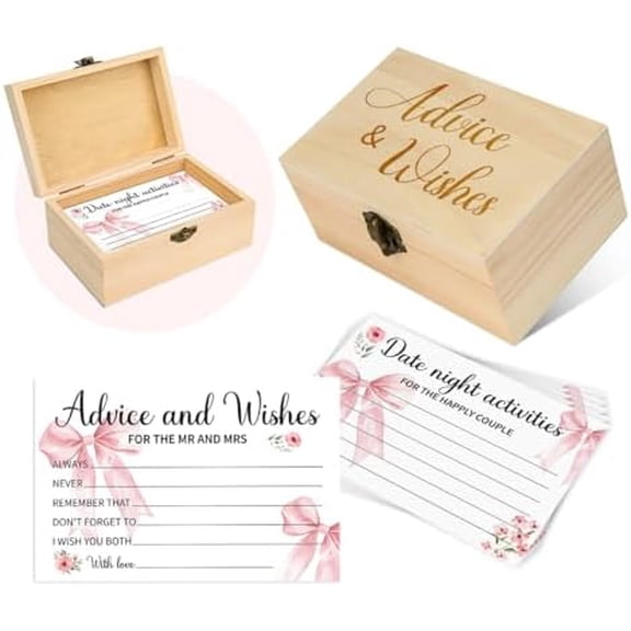 50Pcs Wedding Pink Bow Advice and Wishes Cards Box for The Mr and Mrs Wedding Bridal Shower Engagement Party Games Decorations for Reception$$Home Decor, Kitchen, & Other