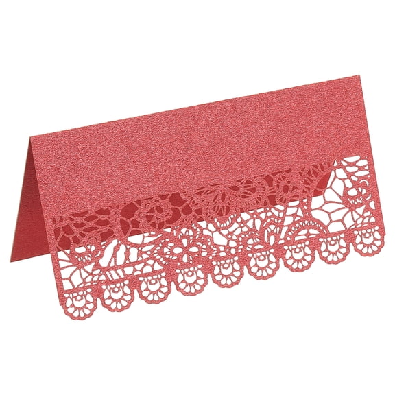 50Pcs Wedding Place Cards, Laser Cut Flower Table Place Cards for Table Setting Wedding Reception Buffet, Pearl Red