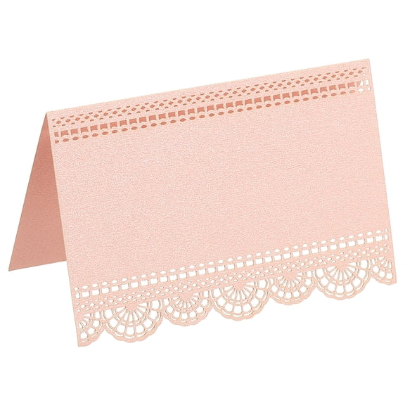 50Pcs Wedding Place Cards, Laser Cut Lace Flower Table Place Cards for Table Setting Wedding Reception Buffet, Pink