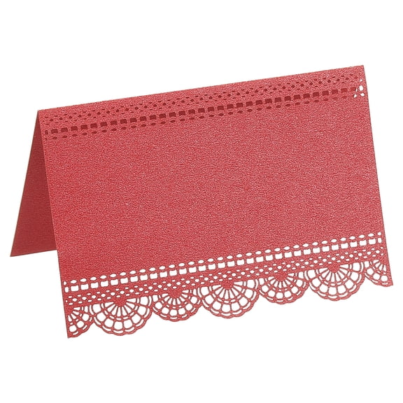 50Pcs Wedding Place Cards, Laser Cut Lace Flower Table Place Cards for Table Setting Wedding Reception Buffet, Red