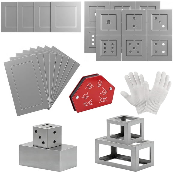 50Pcs Welding Practice Kit, Metal Steel Welding Coupons with Welding Magnet and Gloves, Dice/Cube/Cuboid Welding Project Kit for Beginners Enhancement Welding Skill Steel