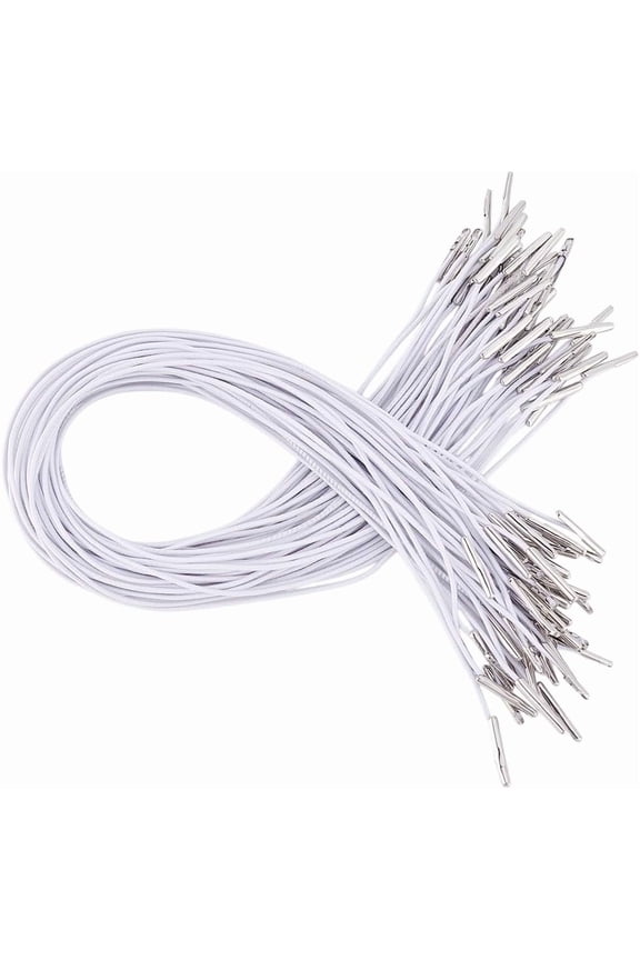 50Pcs White Elastic Barbed Cords Round Stretch Loop Cords with Metal Ends 329x1.5mm Polyester Elastic Closure Cords Stretchy Closure Cords for Party DIY Hat Traveler's Notebook WhiteDIY