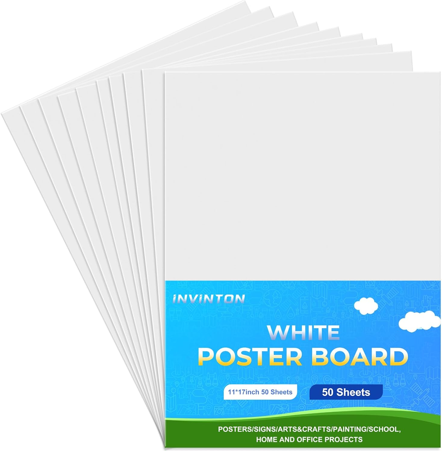 50Pcs White Poster Board 11x17, 240G Thickness Poster Board Paper Bulk