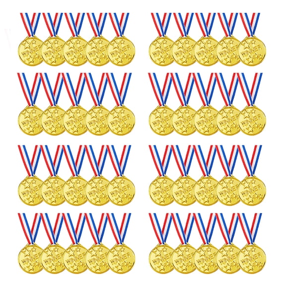 50Pcs Winner Award Medal Gold Medal Plastic Round Medals Winner Medals with Neck Ribbons for Sports Games Competition Talent Show Birthday