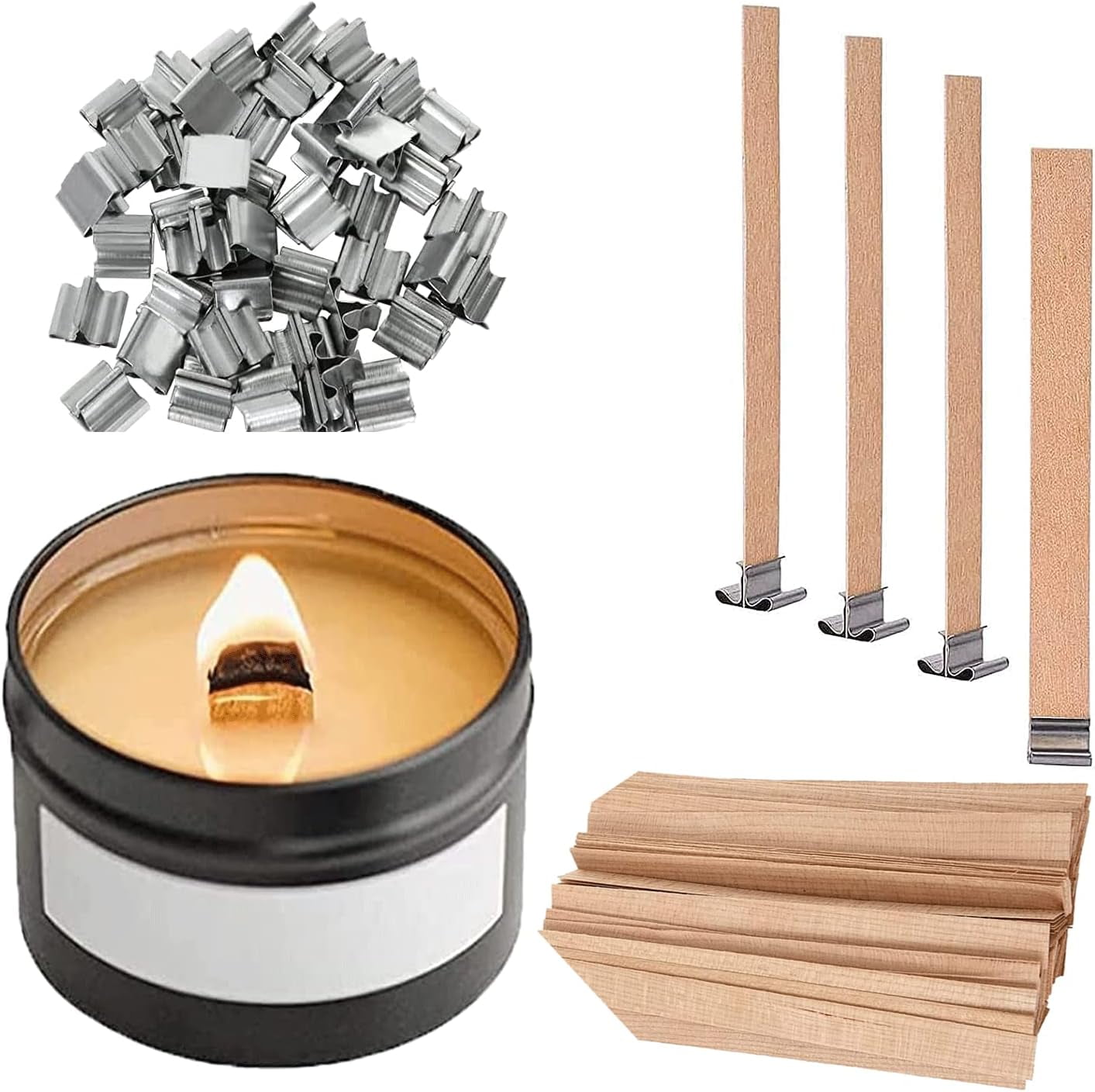 50Pcs Wood Candle Wicks for Candle DIY Making Handmade Wood Wicks Kit for Candle Making Environmental-Friendly Candle Making Supplies with Iron Stand