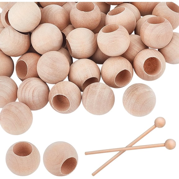 50Pcs Wood Dowel Caps 1 inch Diameter Wood Dowel Rod End Caps with 0.59 inch Hole Unfinished Round Wooden Ball Rod Caps for 0.59 inch Dowel Rods
