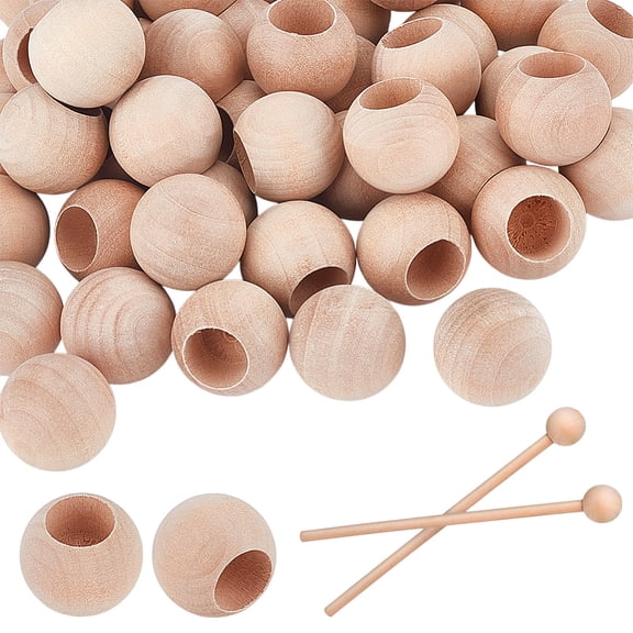 50Pcs Wood Dowel Caps 1 inch Diameter Wood Dowel Rod End Caps with 0.59 inch Hole Unfinished Round Wooden Ball Rod Caps