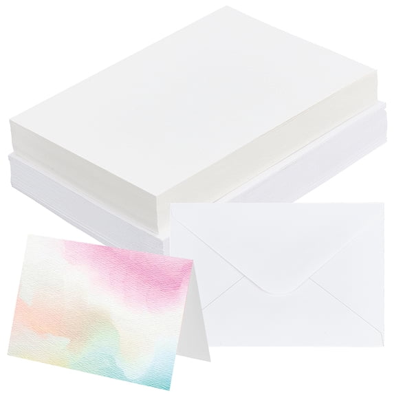 50Pcs Wood Pulp Cotton Blank Greeting Cards with Envelope Rectangle White 101x152x0.5mm