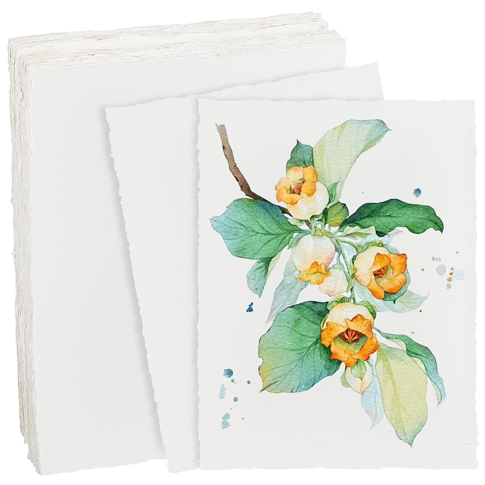 50Pcs Wood Pulp Watercolor Paper Rectangle White 203x152x0.3mm