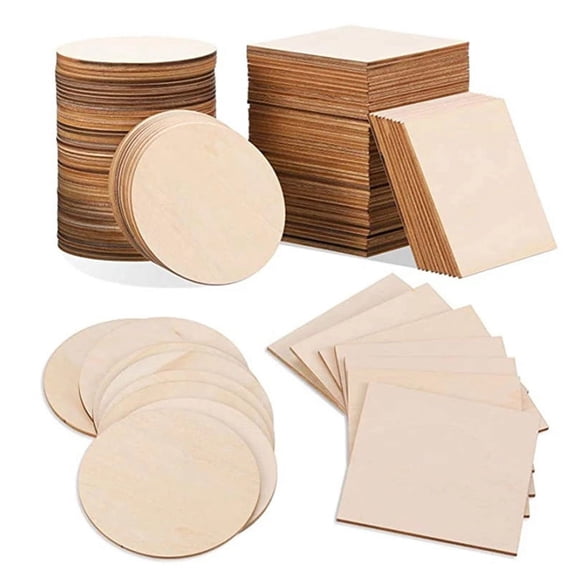 50Pcs Natural Unfinished Wood Cutouts, 4x4 Inch Square and Round Blanks ...