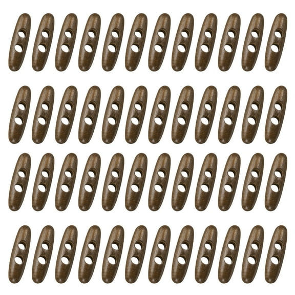 50Pcs Wood Toggle Buttons, 50mm/2Inch Double Holes Olive Shape Sewing Wood Buttons for DIY Coat, Brown