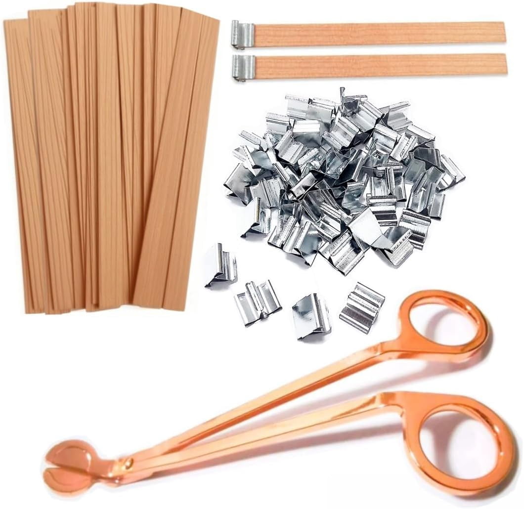 50Pcs Wood Wicks for Candles Making, 5.1x0.5x0.04inch Wood Candle Wicks Natural & Crackling Wooden Candle Wicks with Trimmer for DIY Craft