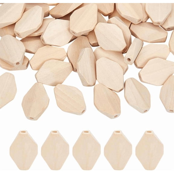 50Pcs Wooden Octagon Beads 1.1x0.8 Inch Unfinished Natural Wooden Beads Wood Blocks Wood Painted Bead with 3mm Hole for Bracelets Jewelry Making Hair DIY Craft Handmade Decor PapayaWhip