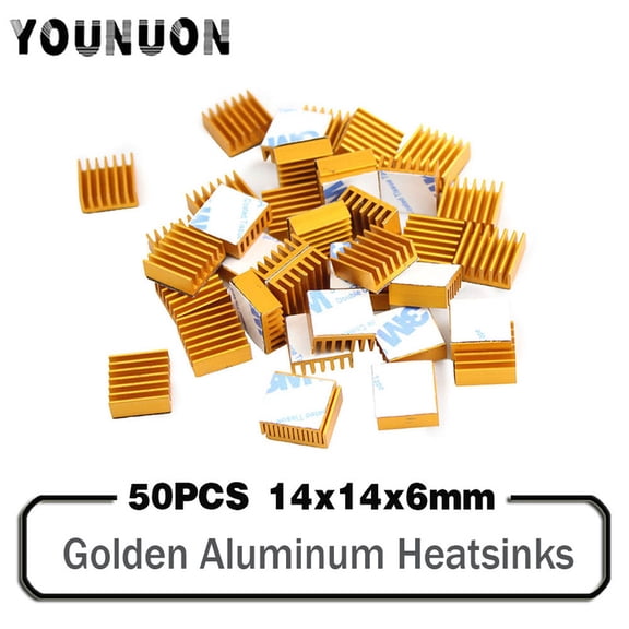 50Pcs YOUNUON 14x14x6mm Golden Aluminum Heat Sink Radiator Heatsink,Electronic Chip Cooling Radiator Cooler for IC MOSFET SC