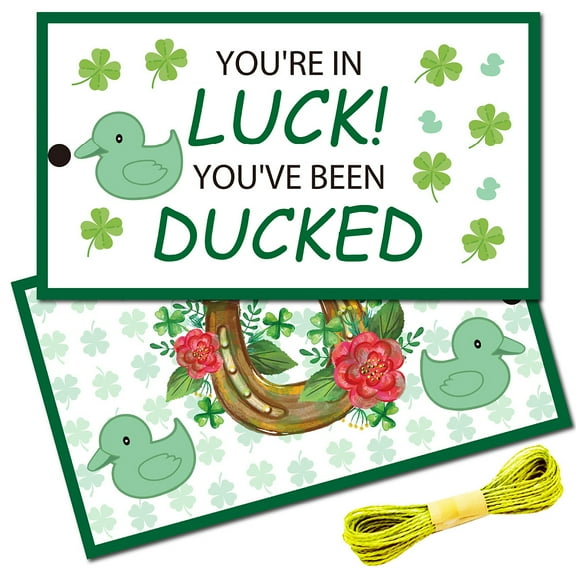 50Pcs You've Been DUCKED Card Cruising Rubber Duck Tag Cruise Duck Duck Tags Double Sided Duck Tag with Hole and Twine for Car Jeeps Party Birthday Clover 2x3.5 Inch-You're in Luck