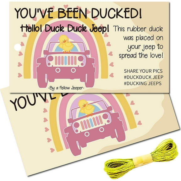 50Pcs You've Been Ducked Cards Duck Tags Card Rainbow Duck Duck Jeep Tags Ducking DIY Jeep Duck Card with Hole and Twine for DIY
