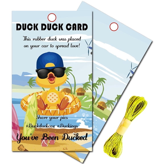 50Pcs You've Been Ducked Cards Duck Tags Duck Duck Ducking Game Card DIY Blue Duck Card with Hole and Twine for Jeeps