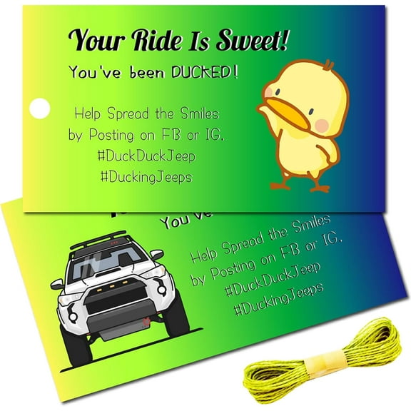 50Pcs You've Been Ducked Cards - Duck Tags for Jeep & Car Decor - Green 3.5x2Inch
