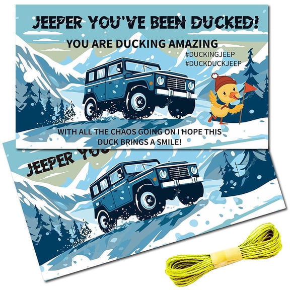 50Pcs You've been Ducked Cards Duck Tags Card Snow Mountain Forest Duck Duck Jeep Tags Ducking DIY Jeep Duck Card with Hole and Twine DIY