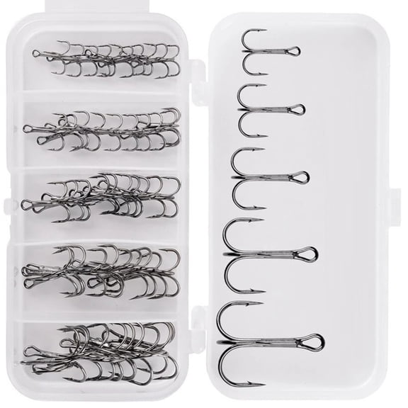 50Pcs/box Fishing Treble Hooks Set, High Carbon Steel Hooks Sharply Round Bend Treble Hooks Strong Barbed Fishing Hooks
