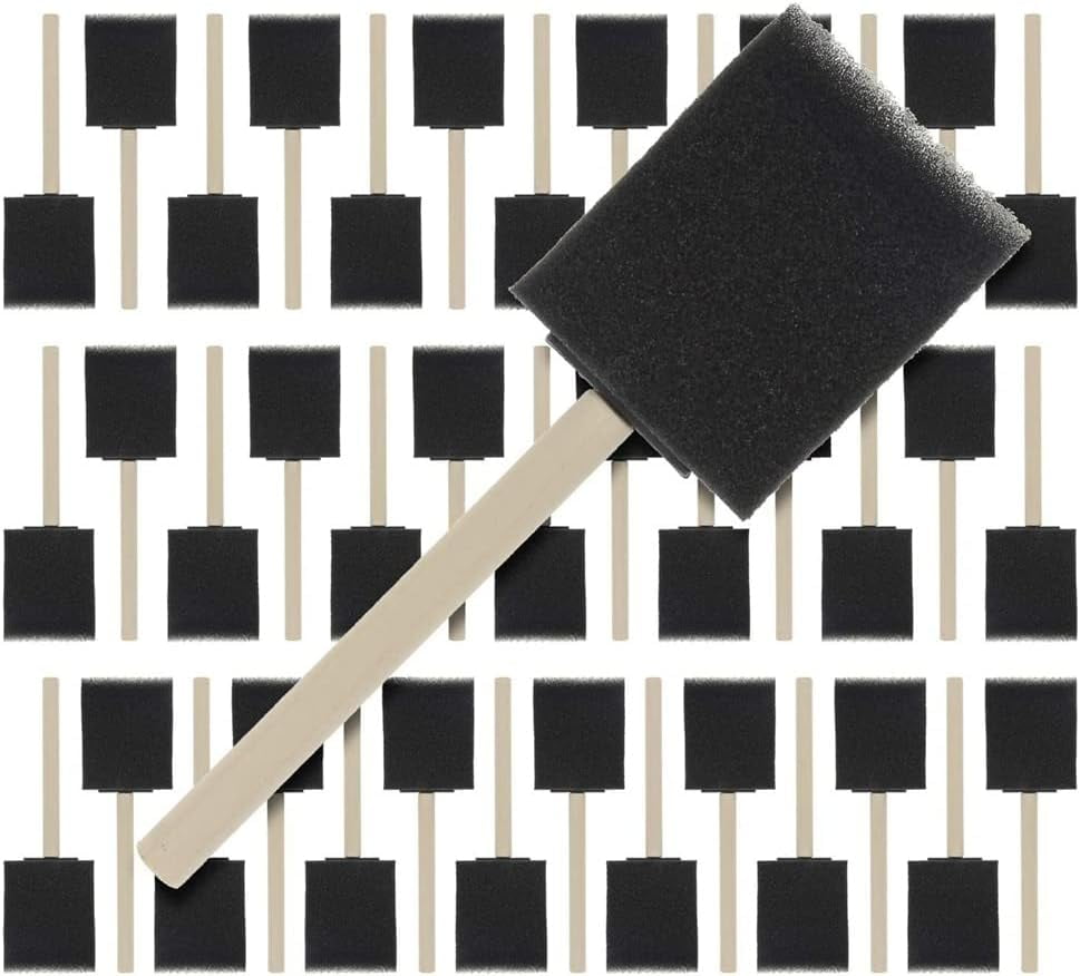 Black Foam Mini Paint Brushes with Wood Handle, 1 Inch, Pack of 50