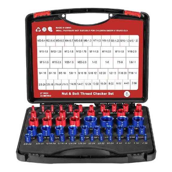 50Piece Nut Bolt Thread Checker Set Standard Metric Gauges Aluminum with Storage Case for Professional Enthusiasts