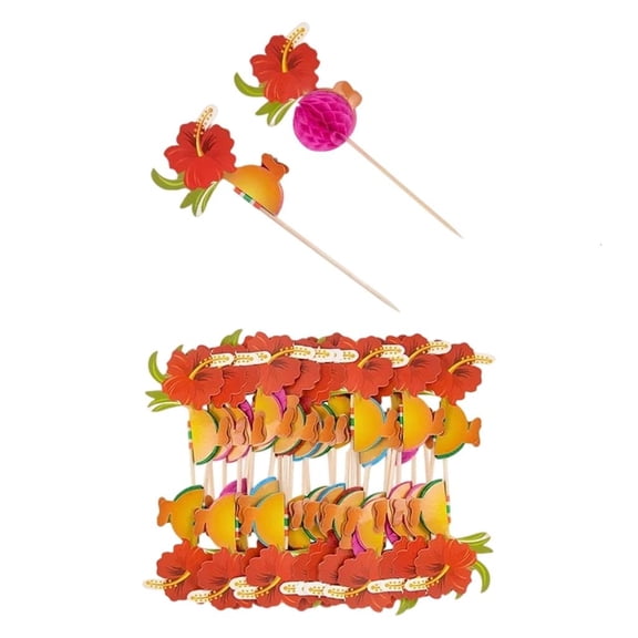 50Pieces Environmental Beverage Decors Set with Hawaiian Styles Umbrellas Picks for Themed Parties Arrangements