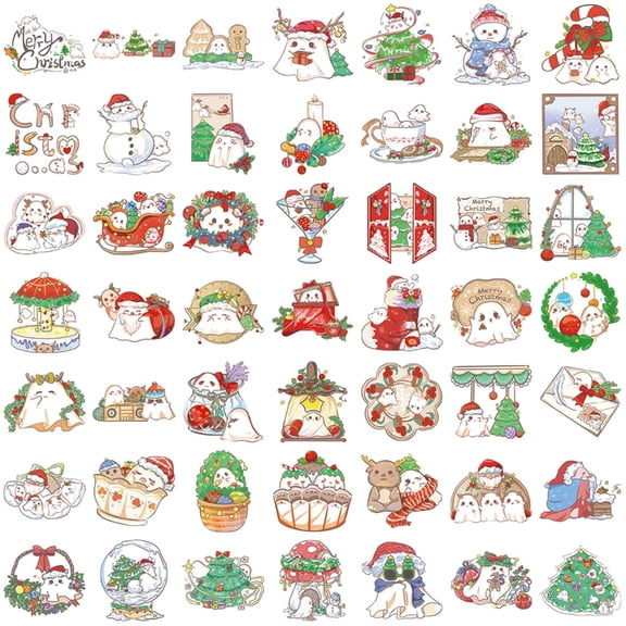 50Pieces Holiday Ghostly Cartoon Stickers Removable Adhesive Decals Collectible For Electronics Accessories Decorations