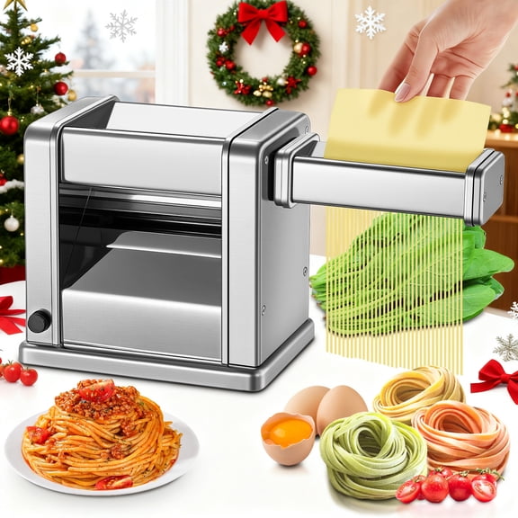 Electric Pasta Maker Machine, Adjustable Thickness Noodle Maker for Spaghetti, Fettuccine, Lasagna & Dumpling Skins | 7-Level Customization, Food-Grade Stainless Steel, Easy Clean
