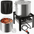 thumbnail image 1 of Pipopa 50QT Crawfish Boiler Kit, Waterproof Cover & 12-inch Skimmer, 110,000BTU Propane Burner Stove, 0-20PSIG Regulator, Aluminum Seafood Boil Pot, Crab Boil Pot with Basket, 1 of 7
