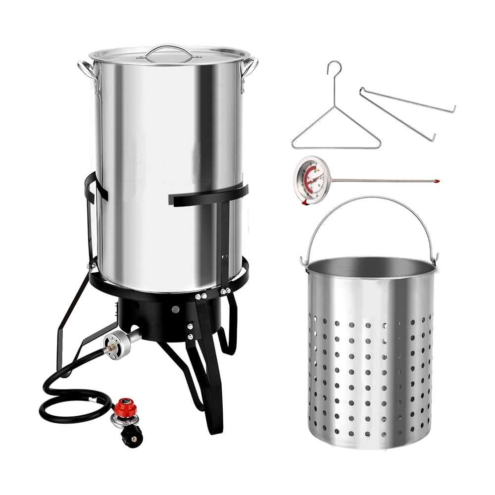 50QT Turkey Deep Fryer, Stainless Steel Seafood Boil Pot with Basket