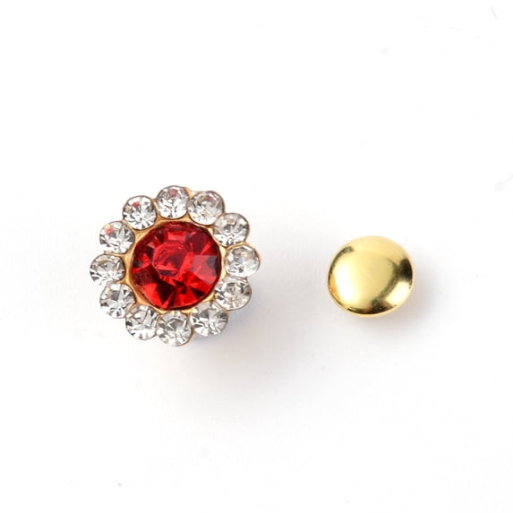 50Set Alloy Rhinestones Rivets with Iron Finding for Clothes Bag Shoes Leather Craft Sunflower Platinum Red 11x8mm Pin: 2.5mm