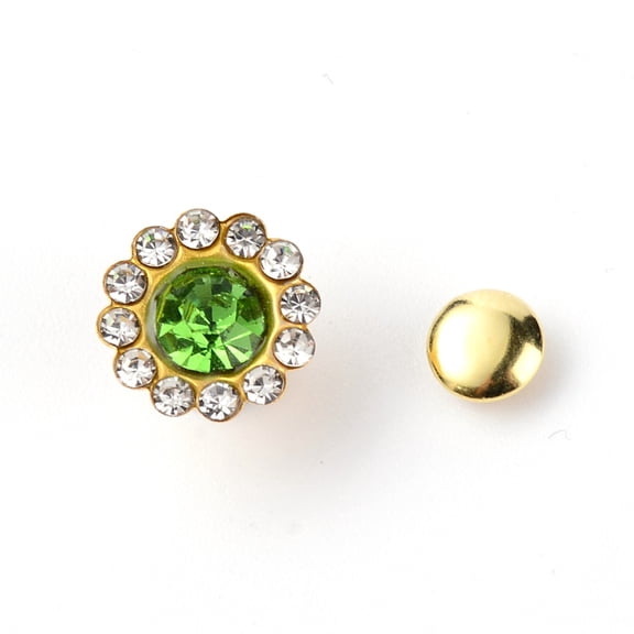 50Set Alloy Rhinestones Rivets with Iron Finding for Clothes Bag Shoes Leather Craft Sunflower Platinum Yellow Green 11x8mm Pin: 2.5mm