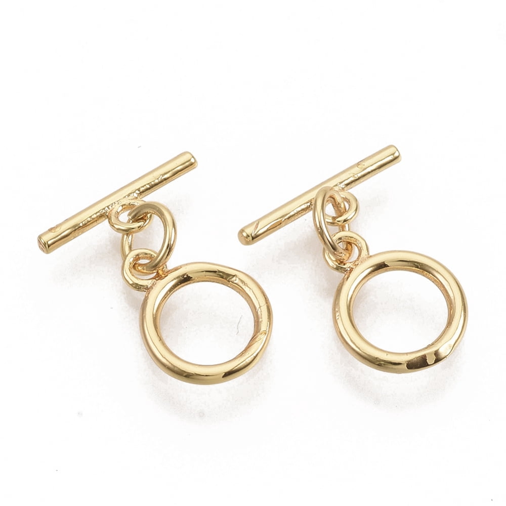 50Set Brass Toggle Clasps with Jump Rings Nickel Free Ring Real 18K Gold Plated Ring: 12x9x1.5mm Hole: 1.2mm Bar: 12.5x1.5mm Hole: 1.2mm Jump Ring: 5x0.8mm.