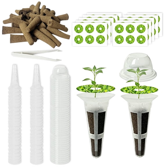 50Set Hydroponic Pods Systems Accessories,Include Hydroponic Sponges, Germination Tray,  Basket Labels, Germination Dome and Tweezers