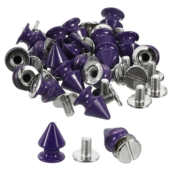 50Sets Cone Spike Stud Rivet, 8x12mm Screw Back Tree Studs and Spikes for Leather Craft(Deep Purple)