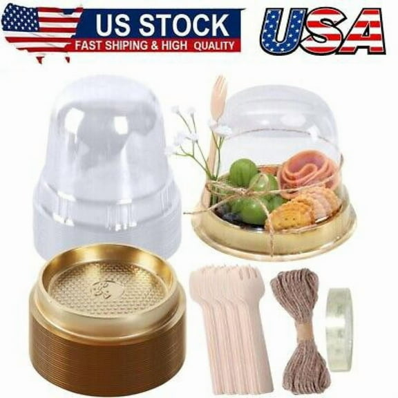 50Sets Disposable Individual Charcuterie Cup Set Clear Plastic Cupcake Container