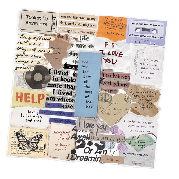 50Sheets Retro Scrapbooking Sticker Waterproof PET Sticker for Journal Planner Phone Case Card Making Diary Decorations