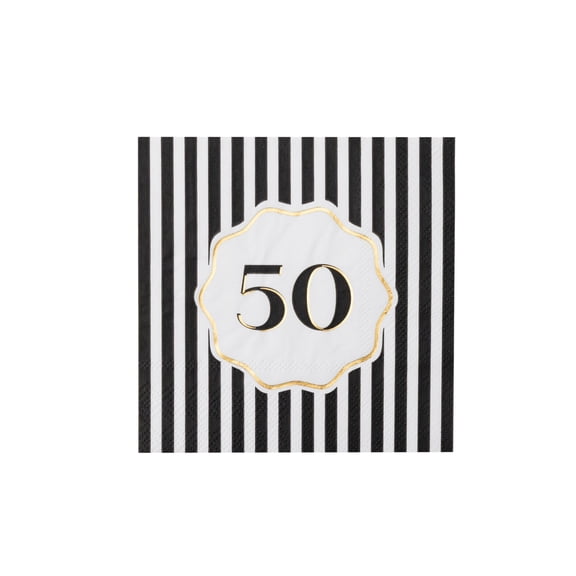 Bonjour Fte 50th Cocktail Paper Napkins, Disposable Party Supplies, 20 Count, Small, Beverage Size, Birthday Party, Anniversary