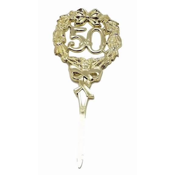 50Th Anniversary Shiny Gold Plastic Cake Cupcake Decoration 2.5" X 8" Pick - 2Pc