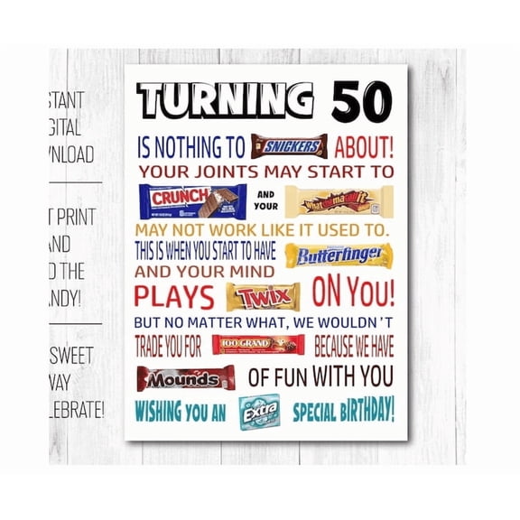 50Th Birthday Candy Poster Wall Art Home Decor Office Wall Art