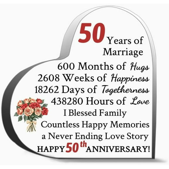 50Th For Couple 50 Years Gift Heart Shaped Acrylic Decor Couple Valentine S Day Gift Happy For Women Heart Acrylic Decoration Gift For Couple Parent Women Mom Husband Wife