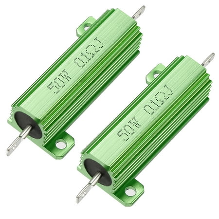 50W 0.1 Ohm Aluminium Housing Chassis Mount Wirewound Power Resistor Green 2pcs