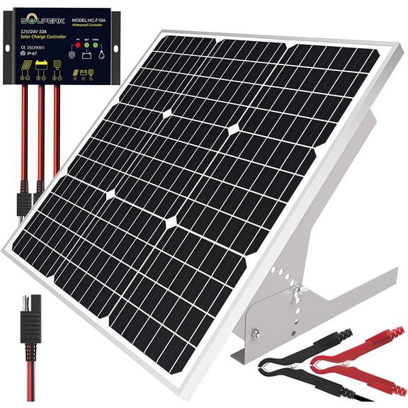 50W/12V Solar Panel Kit, Solar Battery Trickle Charger Maintainer + Waterproof Controller + Adjustable Mount Bracket for Automotive Motorcycle Boat Marine RV Camping Roof