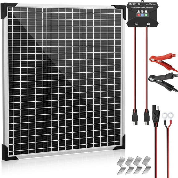 50W 24V Solar Panel Kit, Battery Maintainer with MPPT Charge Controller Adjustable Bracket, Charger for RV Car Boat Tractor and Camping