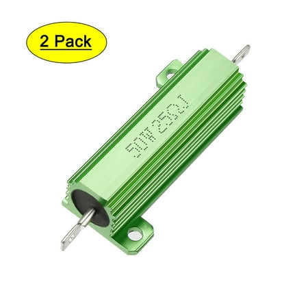 50W 25 Ohm Aluminium Housing Chassis Mount Wirewound Power Resistor Green 2pcs