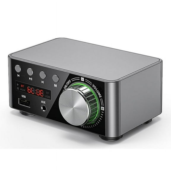 50W + 50W 100W Bluetooth 5.0 Amplifier Digital Audio Power Amp Class D USB AUX TF Home Theater HiFi Stereo Silver Gray