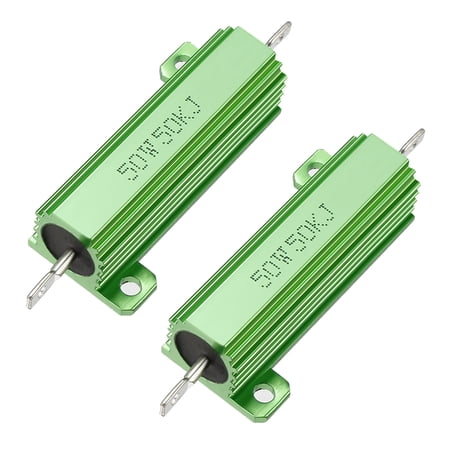50W 50k Ohm Aluminium Housing Chassis Mount Wirewound Power Resistor Green 2pcs