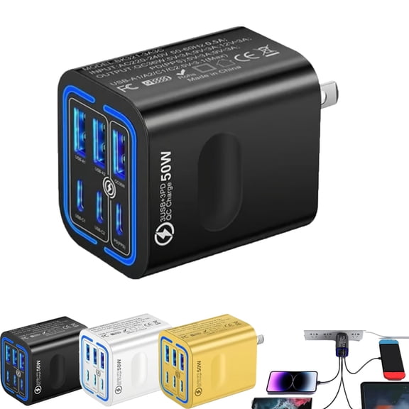 50W 6-Port USB Charging Station – Portable Multi Port Fast Charger for Home, Office & Camping, Compatible with Multiple Devices