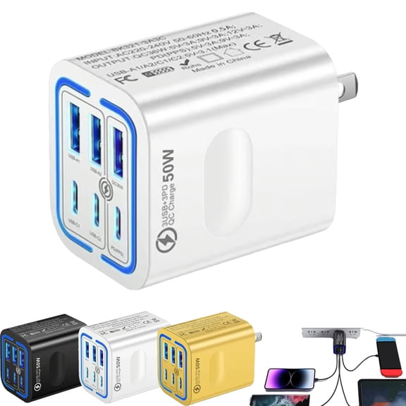 50W 6-Port USB Charging Station – Portable Multi Port Fast Charger for Home, Office & Camping, Compatible with Multiple Devices